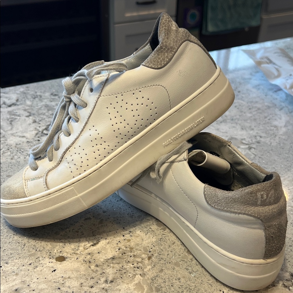 SOLD P448 Jack Perforated White, Grey Suede and Silver Glitter Sneakers - Picture 1 of 10